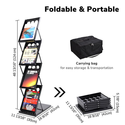 Magazine Rack Floor Stand 4-Pocket Black Metal