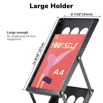 Magazine Rack Floor Stand 4-Pocket Black Metal