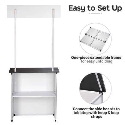 Portable Promotional Counter with Inner Shelves Black Table