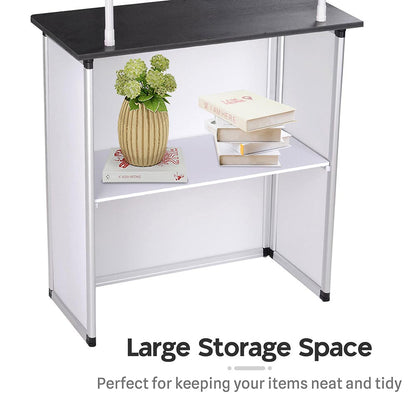 Portable Promotional Counter with Inner Shelves Black Table