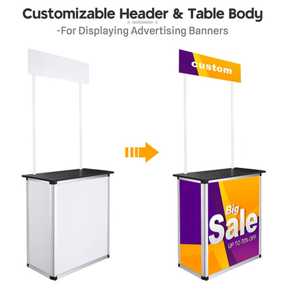 Portable Promotional Counter with Inner Shelves Black Table