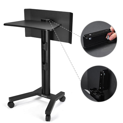 Metal Podium Stand Height Adjustable Rolling Laptop Lectern Black