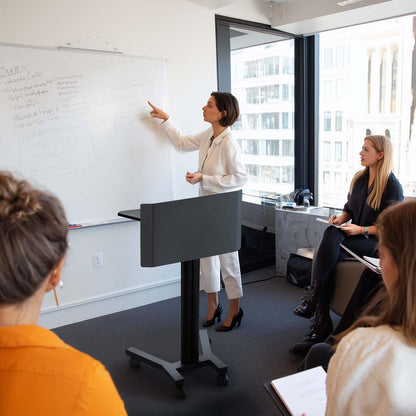 Metal Podium Stand Height Adjustable Rolling Laptop Lectern Black