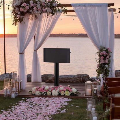 Metal Podium Stand Height Adjustable Rolling Laptop Lectern Black