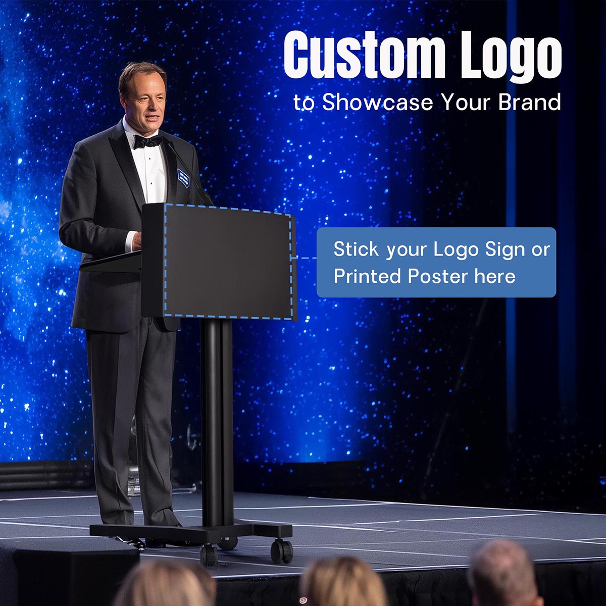 Metal Podium Stand Height Adjustable Rolling Laptop Lectern Black