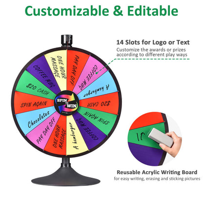 Spin Wheel with Acrylic Sign Holder Tabletop Floor Stand 24" 14-Slot