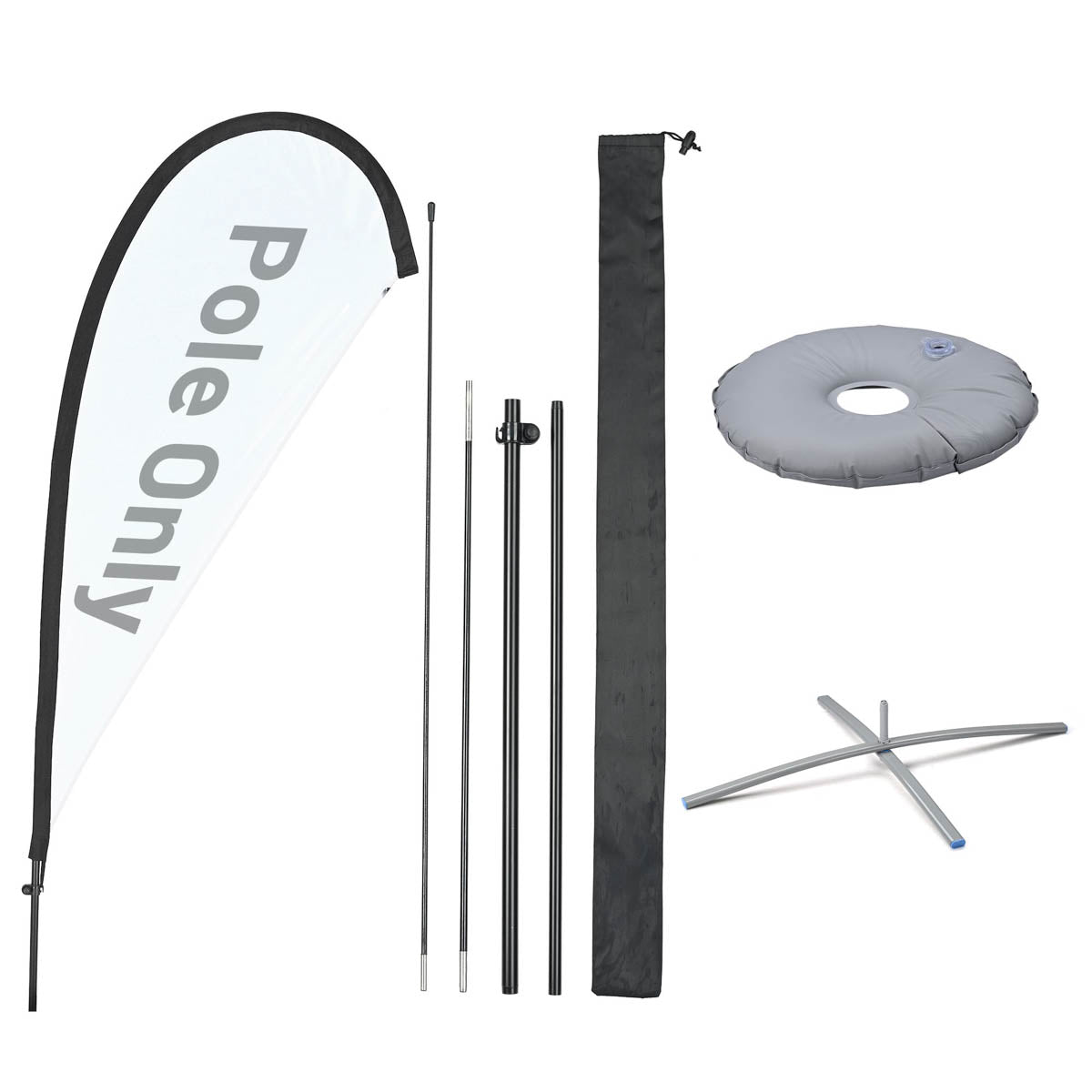 10ct. Teardrop Flag Pole Set - Height, Base Optional, 7.2ft Pole+Base