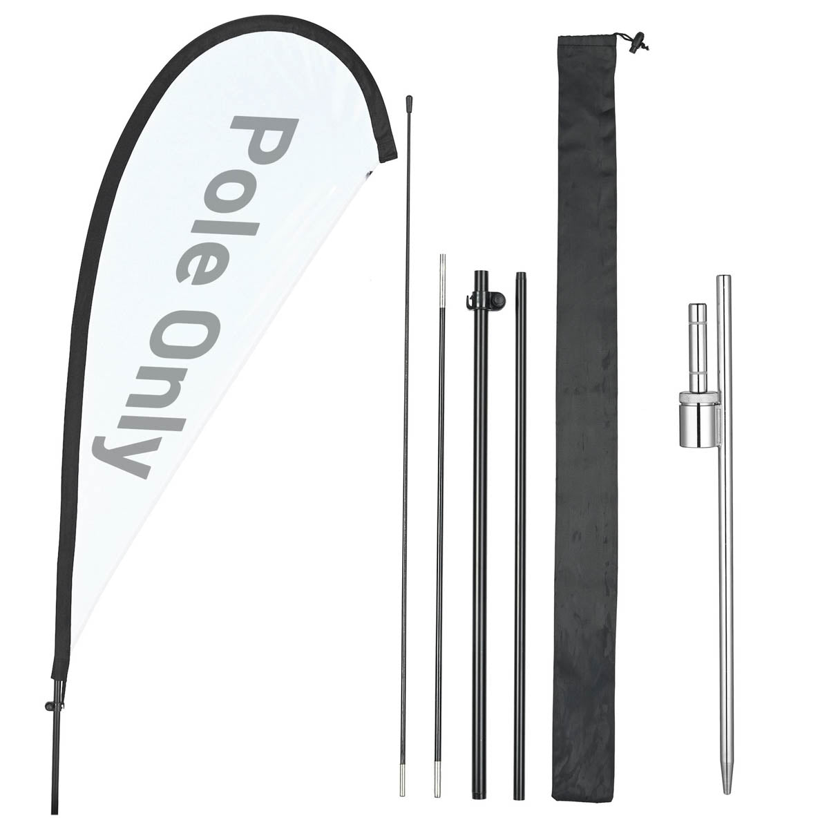 10ct. Teardrop Flag Pole Set - Height, Base Optional, 7.2ft Pole+Spike