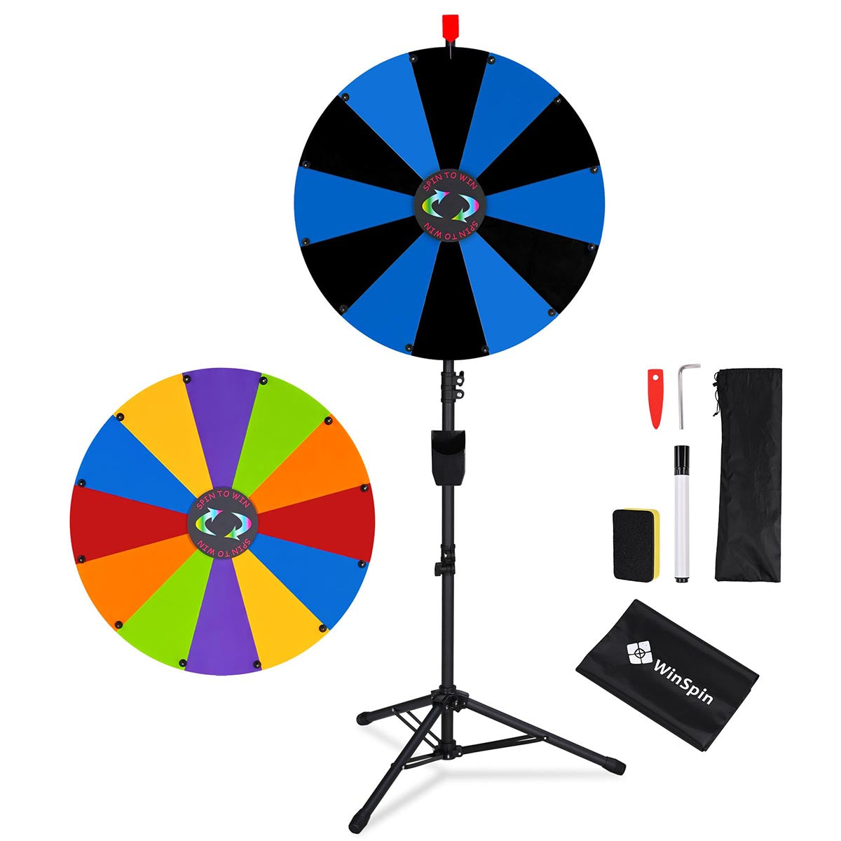 Modular Spin Wheel with Adjustable Tripod Stand 24in. 12-Slot, Black & Blue