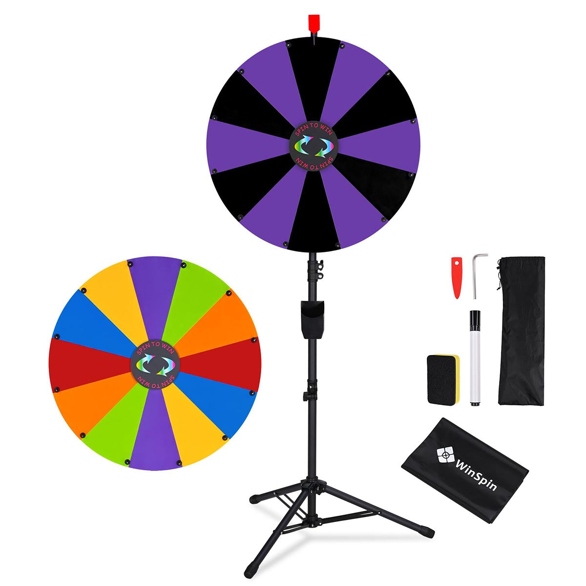 Modular Spin Wheel with Adjustable Tripod Stand 24in. 12-Slot, Black & Purple
