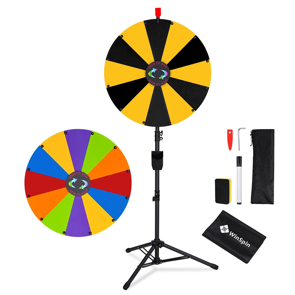 Modular Spin Wheel with Adjustable Tripod Stand 24in. 12-Slot, Black & Yellow