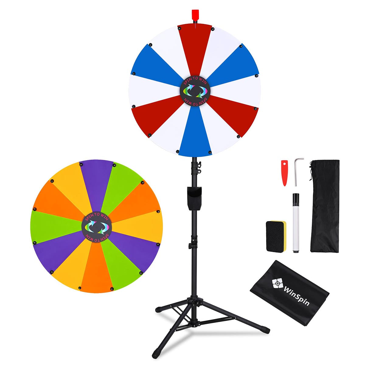Modular Spin Wheel with Adjustable Tripod Stand 24in. 12-Slot, Blue & Red & White