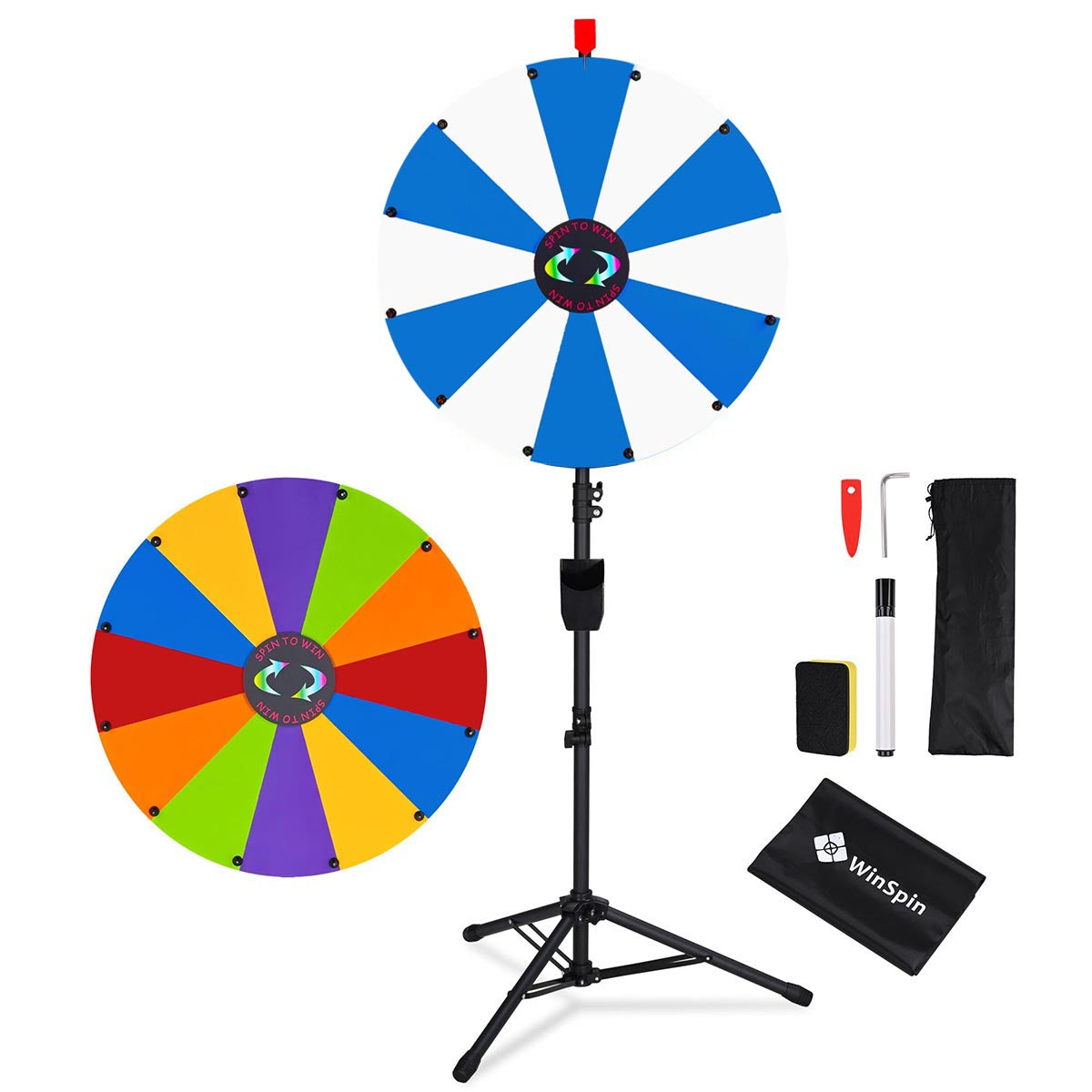 Modular Spin Wheel with Adjustable Tripod Stand 24in. 12-Slot, Blue & White