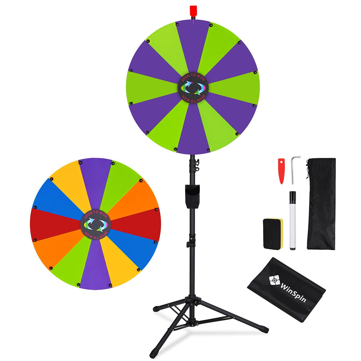 Modular Spin Wheel with Adjustable Tripod Stand 24in. 12-Slot, Purple & Green