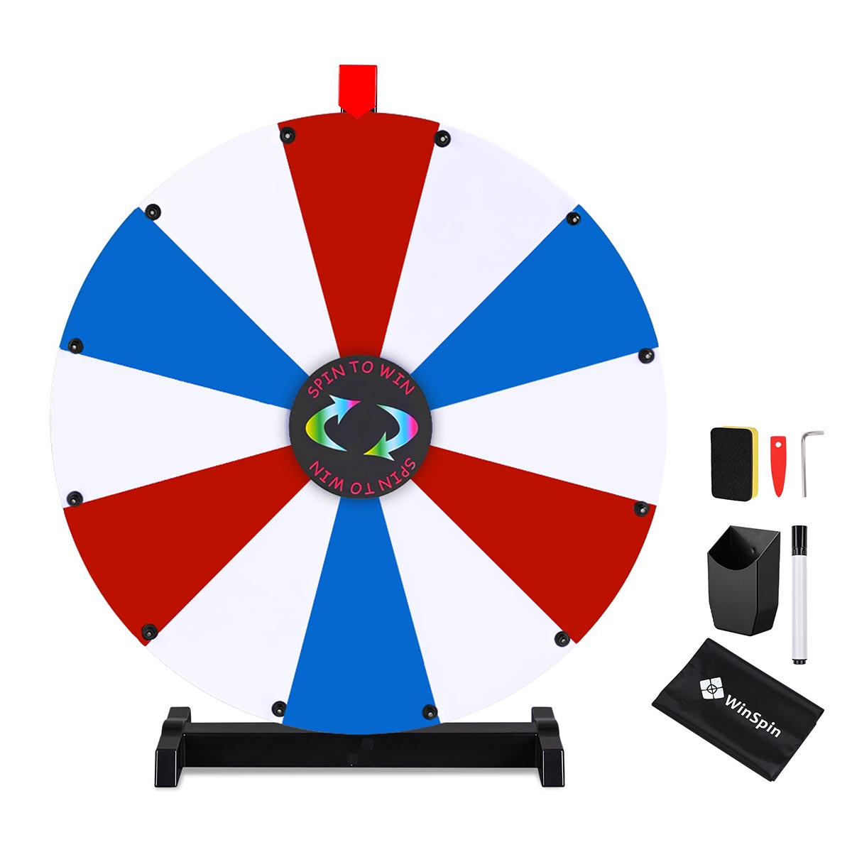 Modular Spin Wheel Tabletop 24in. Interchangeable 12-Slot, Blue & Red & White