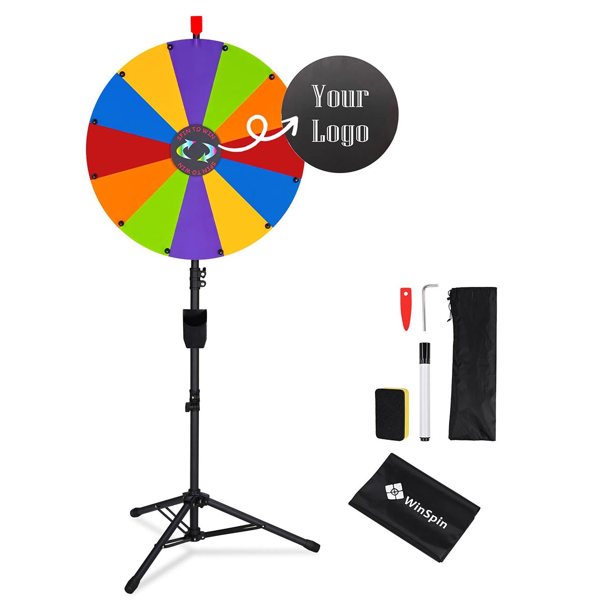 Modular Spin Wheel with Adjustable Tripod Stand 24in. 12-Slot, Custom Center Piece