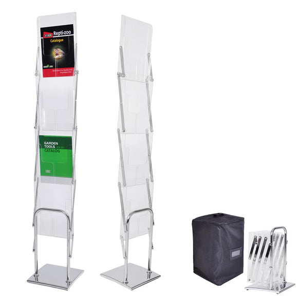 Magazine Rack Floor Stand 4-Pocket Acrylic+Metal